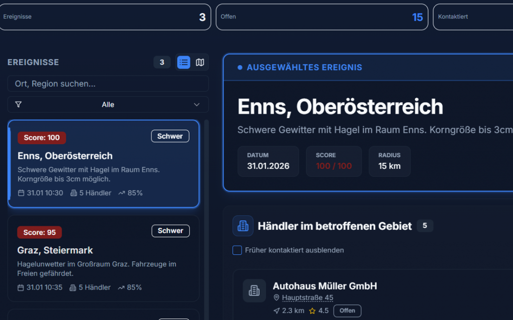 Hagelcockpit &ndash; Software f&uuml;r PDR-Betriebe
