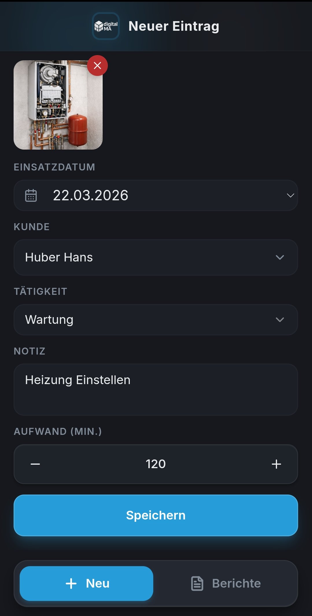 NACHWEIS App Eingabemaske – Arbeitsnachweis digital erfassen
