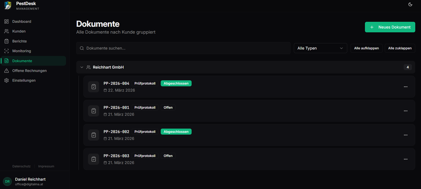 PestDesk Dokumente &Uuml;bersicht